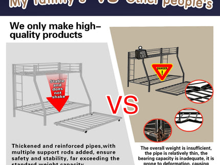 Bunk Bed For Kids, Convertible Frame With Ladders & Guardrail