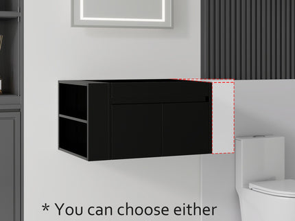Floating Bathroom Vanity Cabinet, Soft Close Double Drawers, Open Side Storage, Wall Mounted, Cabinet Only