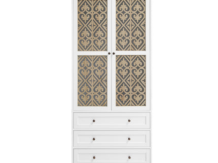 Hollow Pattern 2 Door 3 Drawer Wardrobe, The Collision Of Wood Color, Suitable For Bedrooms And Dressing Rooms - White