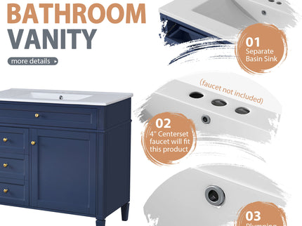 Bathroom Vanity With Mirror Cabinet, Single Sink With 2 Soft Closing Doors And 4 Drawers