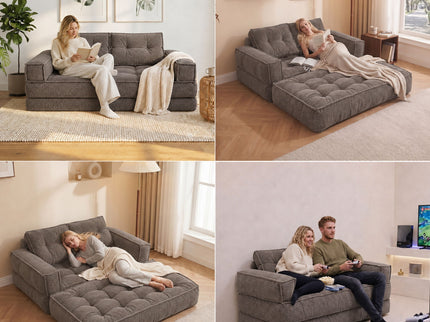 2 Seater Modular Corduroy Sofa With Chaise Lounge For Living Room