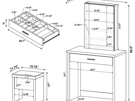 Walsh - Makeup Vanity Table With Mirror And Stool - White