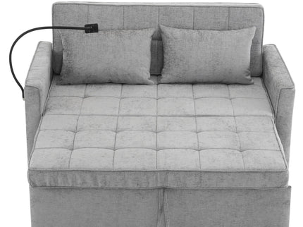 Pull-Out Sleeper Sofa With Reversible Backrest Cushion, Side Pockets, 2 USB Ports And A Phone Holder For Living Room