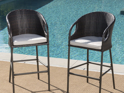Outdoor 31" Rattan Barstools With Waterproof Cushions (Set of 2) - Multi Brown