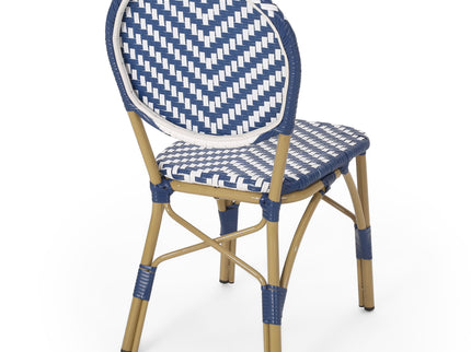 Outdoor Rattan And Aluminum French Armless Bistro Chairs Set - Navy Blue