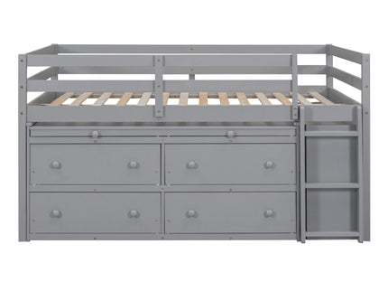 Loft Bed With Retractable Writing Desk And 4 Drawers, With Lateral Portable Desk And Shelves
