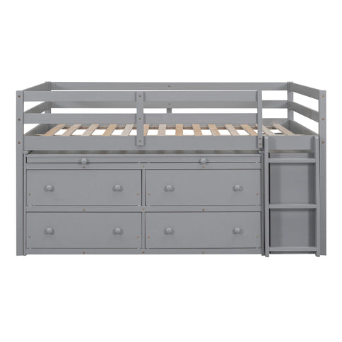 Loft Bed With Retractable Writing Desk And 4 Drawers, With Lateral Portable Desk And Shelves