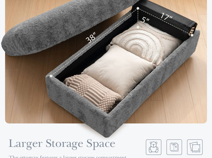 Oversized Chaise Lounge Indoor Rabbit Fur Sofa Bed With Storage Ottoman And Armrests Cup Holders With Deep Seat