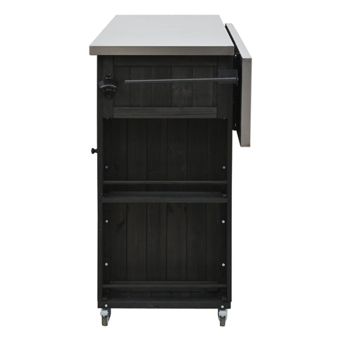 Outdoor Kitchen Island With Stainless Steel Top, Ample Storage Space, Towel And Spice Racks And A Bottle Opener