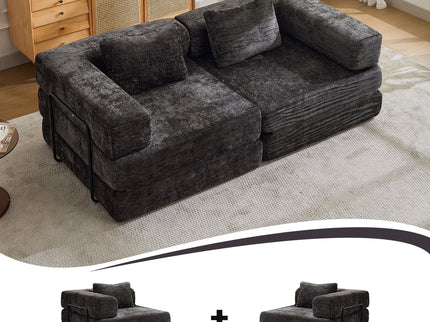 Convertible Floor Sofa Bed With Pillow Back Support Armrest