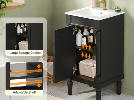 French Style Bathroom Cabinet With Sink, Adjustable Shelf