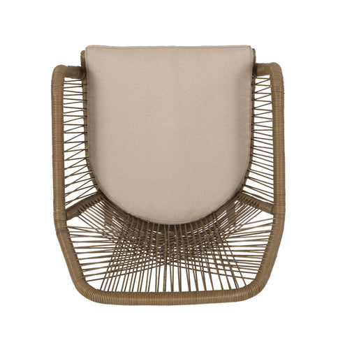 Modern Wicker Dining Club Chair With Water Resistant Cushions - Brown / Beige