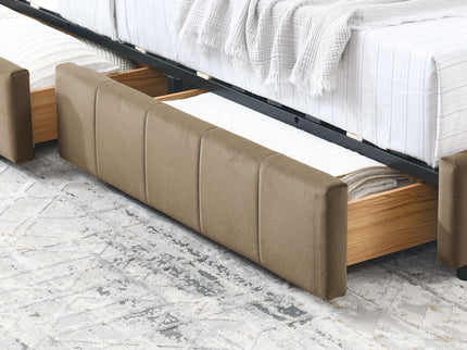 Storage Upholstered Tufted Bed Frame With Backrest And Armrests