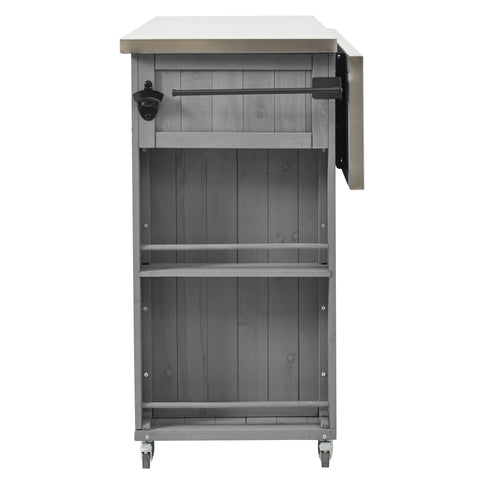 Outdoor Kitchen Island With Stainless Steel Top, Ample Storage Space, Towel And Spice Racks And A Bottle Opener