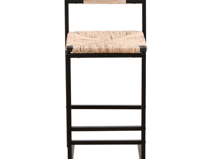 Water Hyacinth Woven Bar Stools With Back Support, Counter Height Dining Chairs (Set of 2) - Natural