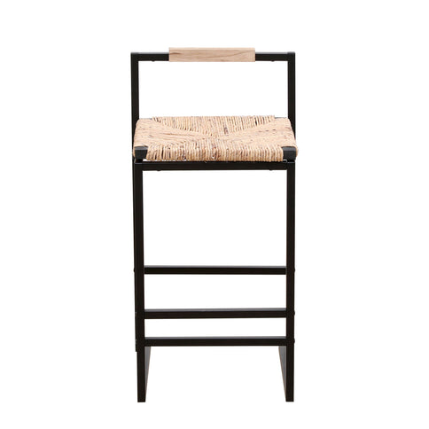 Water Hyacinth Woven Bar Stools With Back Support, Counter Height Dining Chairs (Set of 2) - Natural