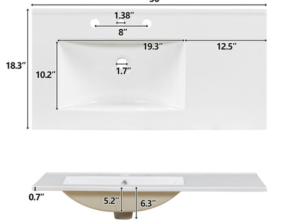 Bathroom Vanity, 2 Soft Close Doors, 3 Soft Close Drawers, Adjustable Shelf - Wood