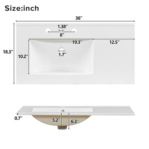 36" Bathroom Vanity, 2 Soft Close Doors, 4 Soft Close Drawers, Adjustable Shelf, Storage Cabinet - Acacia Wood