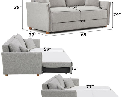 Oren - Chenille Sleeper Sectional Sofa With Storage 2 Toss Pillows - Gray
