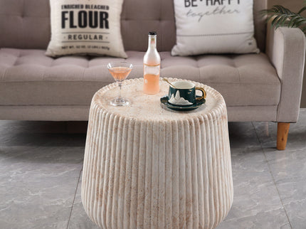 Fluted Drum Accent Coffee Table For Indoor / Outdoor - Beige / Yellow
