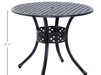 Outsunny - 33" Patio Dining Table Round Cast Aluminium Outdoor Bistro Table With Umbrella Hole - Black