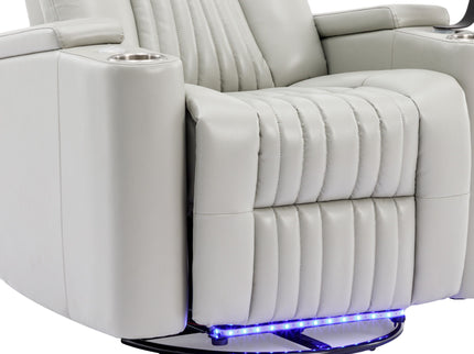 270° Power Swivel Recliner Home Theater Chair With Hidden Arm Storage, LED Light, Cup Holder, And Tray Table