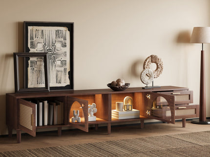 TV Stand For TVs Up To 90", Media Console With App Controlled LED Lights, 2 Drawers & Door Storage - Dark Brown