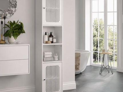 Tall Bathroom Cabinet With Adjustable Shelves, Louvered Door Floor Standing Storage Unit - White