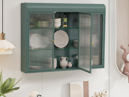 Arched Wall Mounted Cabinet, 3 Door Storage For Kitchen - Dark Green