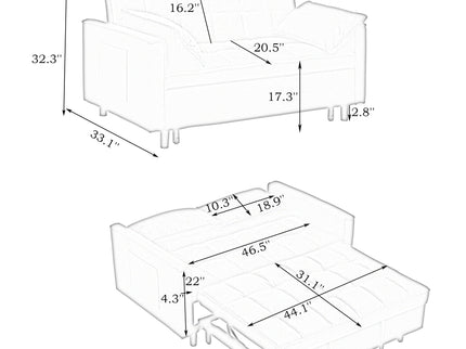Sofa Bed With Pockets, 3 In 1 Convertible For Living Room