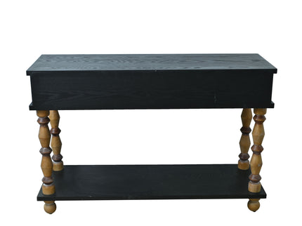 Accent Carved Console Table With Open Shelf And 2 Drawers Living Room - Black / Natural Wood Wash
