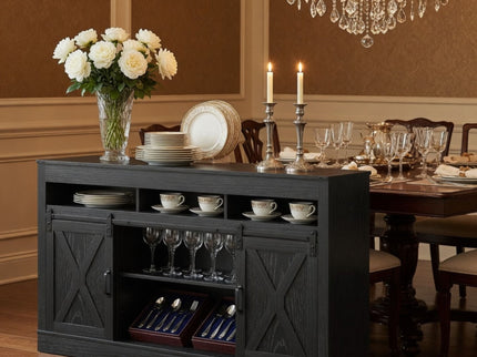 Farmhouse TV Stand With Sliding Barn Doors & Adjustable Storage