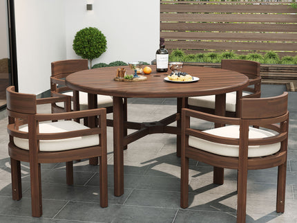 5 Piece Round Patio Table & Cushioned Armrest Chairs, Outdoor Dining Set With Umbrella Hole