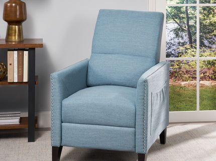 Repose Upholstered Recliner Chair With Nailhead Trim And Side Pocket - Light Blue