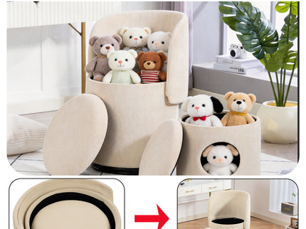 Barrel Chair, Built In Storage, 360° Swivel - Beige