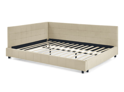 Mid-Century Storage Upholstered Tufted Bed Frame With Backrest And Armrests