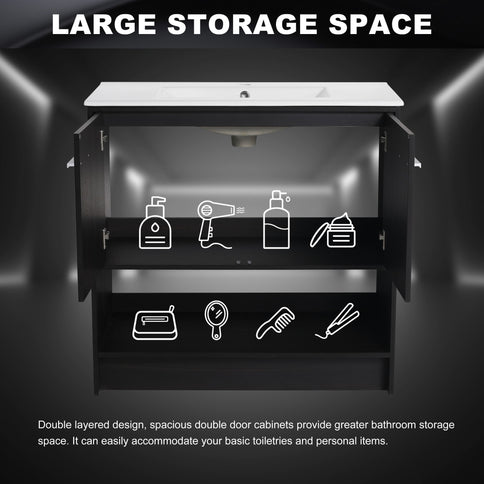 Modern Bathroom Vanity With Ceramic Sink, Freestanding Cabinet, Soft Closing Doors
