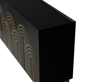 Modern Fluted Sideboard Buffet With Storage, Curve Element, 4 Doors With Adjustable Shelves