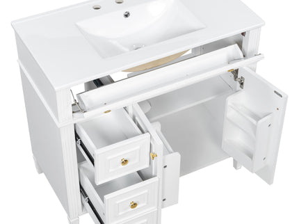 Bathroom Vanity With Sink, 3 Drawers & 2 Doors