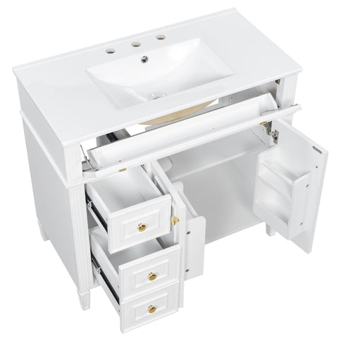 Bathroom Vanity With Sink, 3 Drawers & 2 Doors