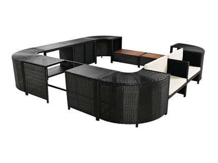 Spa Surround Spa Frame Quadrilateral Outdoor Rattan Sectional Sofa Set With Mini Sofa, Wooden Seats And Storage Spaces