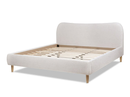 Roman - King Curved Headboard Upholstered Platform Bed - Light Beige