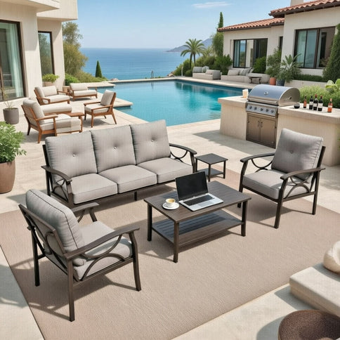 Patio Furniture Set With Coffee Table And Cushions For Backyard