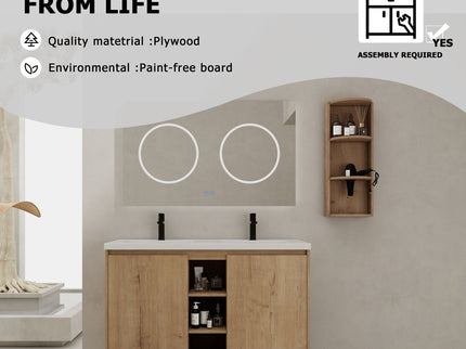 Elegant 48" Freestanding Bathroom Vanity With Double Resin Sink And Storage Rack Soft Close Doors - Imitative Oak