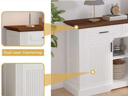 Fluted Sideboard Buffet Cabinet With 4 Doors And 3 Drawers