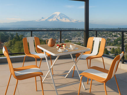 4 Piece Set Of Modern Striped Single Chairs With Folding Square Table