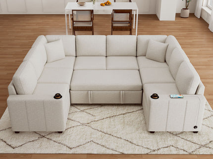Convertible U-Shaped Sectional Sofa With Pull-Out Bed