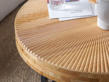 Modern Round Coffee Table With Wooden Carving Pattern