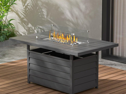 Rectangular Propane Fire Pit Table With Burner, Lava Rock, Waterproof Cover