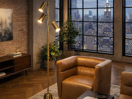 Lumina - Floor Lamp With Rotary Switch Triple Spots Cone Base - Gold